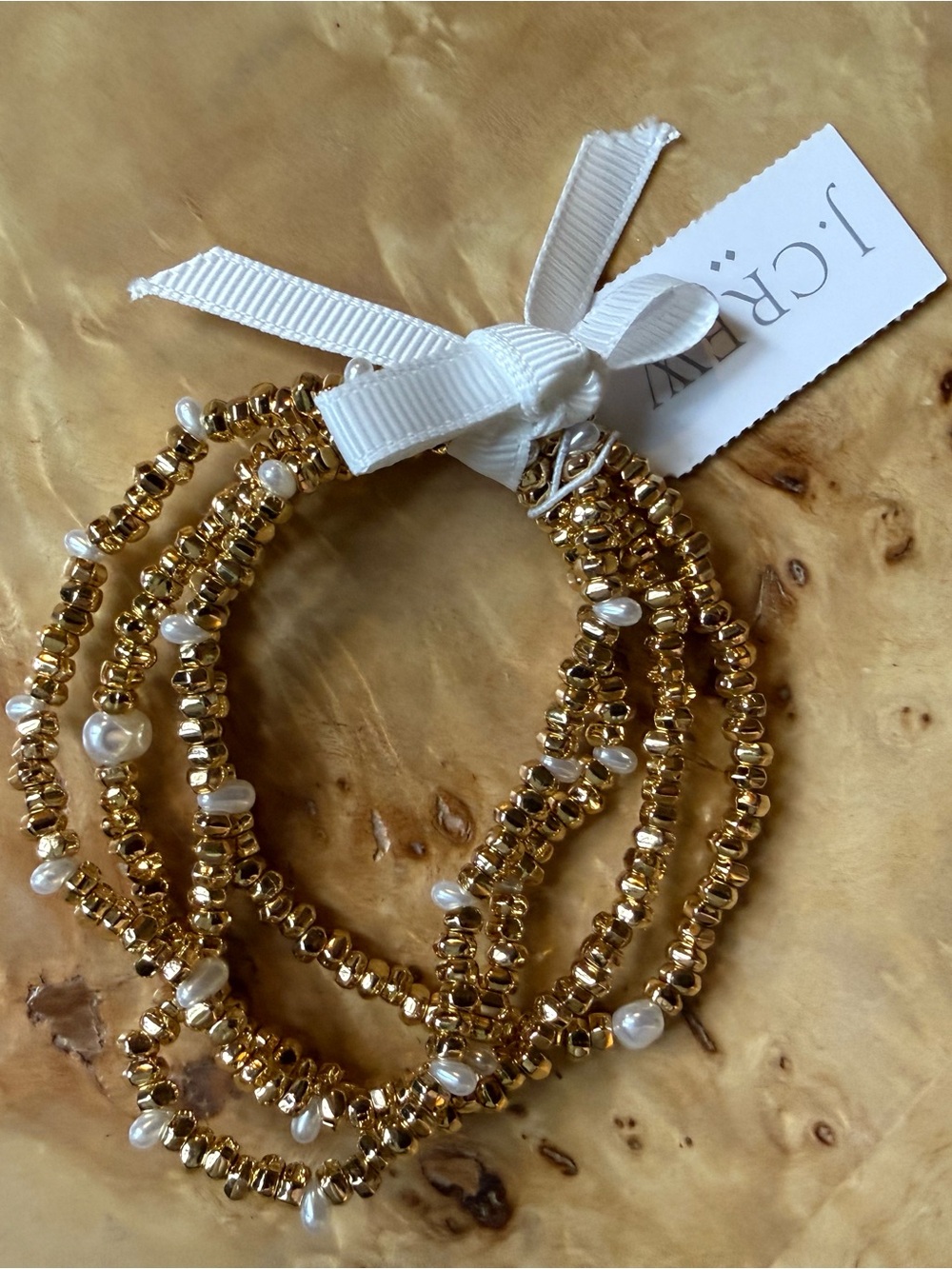 J. Crew Gold and Pearl Multi-Strand Stretch Bracelet